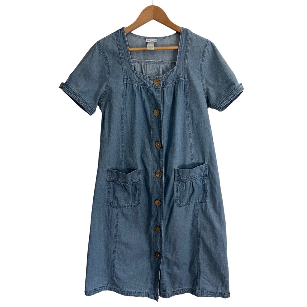 Vikki Wayne Vintage Denim Midi Button Up Dress Womens Size Medium